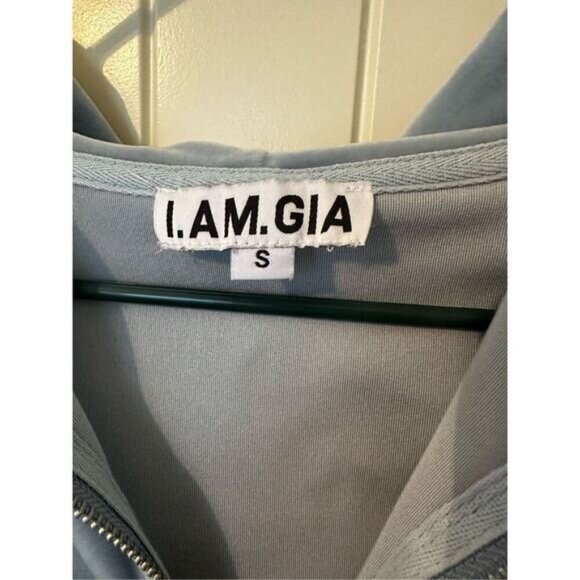 I.AM.GIA Kameron Velour Zip Up Jacket Women Small Blue Bedazzled Ruched - Picture 8 of 16